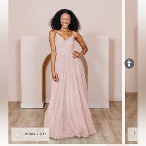 Revelry Womens Penelope Tulle Bridesmaid dress in peek-a-boo pink, size 16